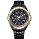 CITIZEN 一生閃耀光動能電波不鏽鋼優質腕錶-黑+玫瑰金-AT8206-81L