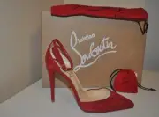 NIB Christian Louboutin Uptown Ankle Strap Pointy Toe Pump Shoe RED Suede 35.5