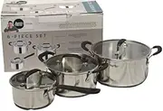 Jamie Oliver by Tefal 6-Piece Non-Stick Saucepan & Stew Pot Set with Glass Lids – Induction & Oven Safe Cookware. Stainless Steel Pan Set with lids. 3 Cooking pots with lids(Sizes 16cm, 20 cm & 24cm)