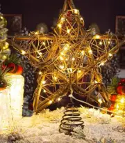 Rattan Natural Star Christmas Tree Topper - Rustic Farmhouse Xmas Treetop