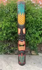 5 ft. Pineapple and Turtle Tiki Mask Hand Carved Wood Tropical Bar Patio Decor