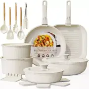 23-Piece Non-Stick Ceramic Cookware Set with Detachable Handles