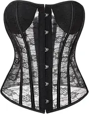 [OFFSUM] Women's Sexy Corset - Floral Lace Embroidery Mesh Hollow Out Waist Bustier Top Black Adjustable Shapewear Summer Soft Breathable Lingerie
