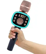 Carpool Karaoke The Mic 2.0 2021 Version, Wireless Bluetooth Karaoke Microphone with Voice Changing Effects and Duet Options, Rose Gold
