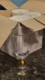 NIB - Mikasa Country French Gold Iced Tea Glass Set of 4 - Slovenia Crystal RARE