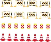 KICHOUSE 24 Pcs Mini Traffic Cones and Road Signs Educational for Safe Material for Imaginative Play and Learning Traffic Knowledge with Construction Vehicles