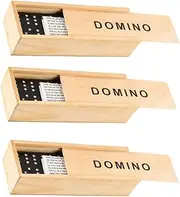 Abaodam 3 Sets Black Wooden Domino Blocks Set Educational Stacking Game for with Dots for Indoor Outdoor Family Fun
