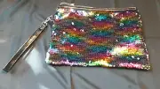 Jennifer & Co Sequined Cosmetic/Clutch Bag 10"x7" Multicolored w/ Silver Inside