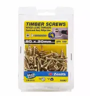 Zenith TIMBER SCREW HINGE-LONG Thread PHILLIPS Drive BRASS PLATED 8Gx20mm 100pcs