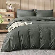 LINENOVA 100% Cotton Quilt Cover Set Queen – 3 Pieces Vintage Washed Duvet Cover with Pillowcases, Ultra Soft & Breathable, All Season Bedding - Charcoal