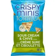 6 Bags of Quaker Crispy Minis Tortilla Sour Cream & Chive Rice Chips 100g Each