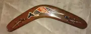 Wooden Australian Boomerang, Hand Painted. Aboriginal. Kangaroo Design 14"