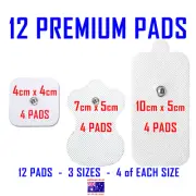 TENS MACHINE REPLACEMENT PADS - 12 ELECTRODE PADS - 3 SIZES - 4 of EACH SIZE