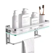 GeekDigg Glass Shelf with Towel Bar, 15.2 x 4.5 Inches, Wall Mounted Bathroom Or