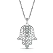 Natural Diamond Accent Hamsa Pendant in Sterling Silver