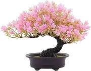 Qianly Artificial Bonsai Tree Indoor Fake Plants Bonsai Tree Welcome Potted Artificial Plants for Desk Living Room Home Yard, Pink
