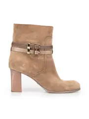 Taupe Suede Double Buckled Straps Ankle Boots