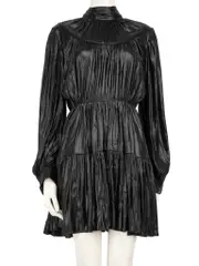 Black Metallic Sheen Tiered Dress