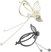 CALLARON 2pcs Tassel Clip Elegant Ponytail Holders High-end French Style Banana Barrettes for Versatile Hair Styling Sophisticated Hair Accessories for Women