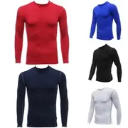 Mens Riding Sports High Collar Under Base Layer Long Sleeve T-Shirt RED XXL