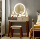 Makeup Dressing Table & Stool Set LED Around Mirror Makeup Desk & Table Drawers