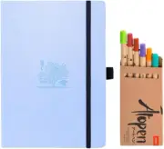 Dingbats Earth Dotted A5 Notebook Journal and Dual Tip Coloring Pens (Trend) Bun