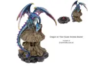 (1) Dragon Backflow Incense Burner Blue Dragon on Tree House Collectable