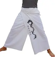[RaanPahMuang] Warm Cotton Fisherman Wrap Pants Print Long Chinese Dragon Plus Size