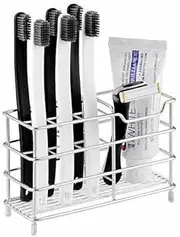 AIMALL Non-Slip Stainless Steel Toothbrush Holder, 6 Slots for Toothbrushes and 1 Toothpaste Organizer, Bathroom Countertop Stand for Family Use, Rust-Resistant