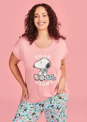 [Taking Shape] Taking Shape Snoopy Good Night Pyjama Top Size 20 in Coral Almond - Plus Size Women's Clothing Coral Almond