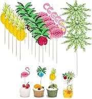 Wzenclave 60 Pieces Cocktail Accessories Colourful Paper Drinks Accessory Bamboo Toothpicks Cake Baking Decoration Card Insertion Coconut Tree Insertion Umbrella Insertion Cocktail Insertion
