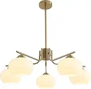 KCO Lighting 5-Light Globe Flush Mount Sputnik Chandelier Modern Brass Gold Pendant Lighting Fixture Milk Glass Ball Kitchen Island Chandelier Dining Room Light Fixture