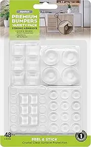 Slipstick Premium Adhesive Clear Bumper Pads, Round and Square Rubber Feet for Electronics, Cutting Boards, Cabinet Stoppers, Drawers, Furniture, Noise Damper Surface Protectors, 48 Dampers