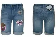 Tractr Girls Sequined Patched Stretch Denim Bermuda Shorts, Blue, Size 6
