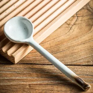 KEMORELA 日式長柄陶瓷勺子家用湯勺小勺湯匙調羹麻辣燙火鍋喝湯攪拌勺子