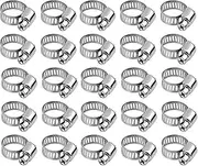 Stainless Steel Hose Clamp, 25 Pcs Worm Gear Drive Hose Clamps for Fuel Line, Adjustable Plumbing 1/4" to 1-1/8", Radiator Pipe Clamp Assortment for Heater Garden Pool Pipe (1/4"~1/2"）