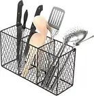 Rustic Chicken Wire Kitchen Utensil Holder Basket, Pantry Storage Rack, Black