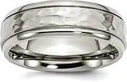 [JewelryWeb] Titanium Engravable 7mm Hammered and Polished Band Ring Jewelry Gifts for Women - Ring Size Options Range: L to Z