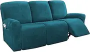 Smarcute 8 Piece Recliner Chair Cover Velvet Stretch Reclining Sofa Cover Couch Cover for 3 Cushion Seat Sofa Slipcover Furniture Covers Form Fit Removalable Thick Soft Washable (3 Seater, Deep Teal)
