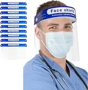 Safety Face Shield Clear Full Cover Anti-fog Eyes Protective Face Shield Reusable Full Face Transparent Breathable Visor Mask Adjustable One Size Fits All（10 pcs）