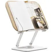 Book Stand for Reading, Adjustable Holder with 360° Rotating Base and Page Cl...