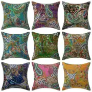 Paisley Print Kantha Pillows Indian Outdoor Cushion Cover Vintage Boho Throw 16"