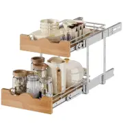 Pull Out Cabinet Organizer 14" W x 21" D, 2 Tier Slide Out Shelf, Heavy-Duty ...