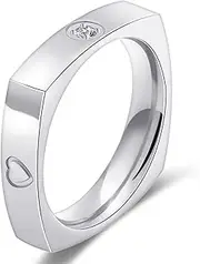 [AmorArtSky] Love Friendship Ring Heart Squared Ring for Women Men:18k Gold Silver Plated Set Cubic Zirconia Stainless Steel Statement Promise Couples Engagement Ring Wedding Bands Fashion Jewelry Valentine's Day