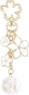 [XGALBLA] Cute Initial Letter Flower Keychain for Women, Kawaii Flower and Pom Pom Fuzzy Y2K Keychains Bag Charms for Handbags