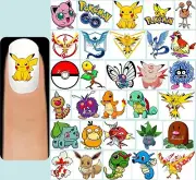 60x POKEMON Nail Art Decals + Free Gems Go Pikachu Pokeball Logo Weedle Squirtle