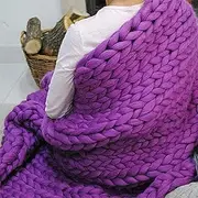 Blanket Knitted Blanket Chunky Knit Wool Blanket Knit Blanket Giant Thick Soft Chunky Knitted Handmade Bed Blanket Blanket Throw Home Decor,Purple,100 * 150cm