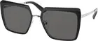 Prada PR 58WS 1AB5Z1 Black Metal Square Sunglasses Grey Polarized Lens