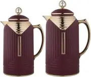 Al Saif THURYA 2 Pcs Coffee /Tea Vacuum Flask Set, 0.7 & 1.0 liter,Mat Burgundy