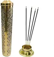 Plain Brass Incense Holder StickTower Burner Holder Dhoop Agarbatti Stand Ash Catcher for Home Decor, Mandir,Temple Pooja Accessory Tower Stand for Positive Energy Size- Height- 10.2 inch Gold